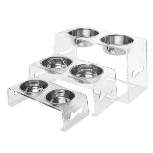 Clear Acrylic Pet Bowl Elevated Feeder Stand For Dogs With 2 Bowls