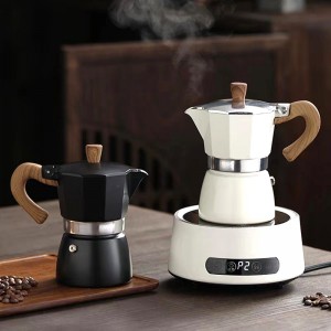Nerūdijančio plieno kūrybingi itališko stiliaus prancūziški espreso kavos puodai su medine rankena Modelis: CT-CP10