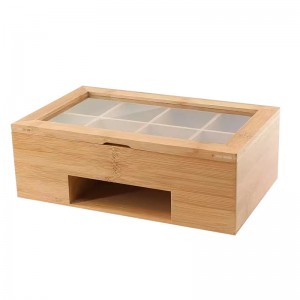 8 ຊ່ອງໃສ່ຖົງຊາ Organizer Transparent Lid Bamboo Box