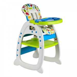 sikat na disenyo na hot selling 2 in 1 plastic baby feeding high chair