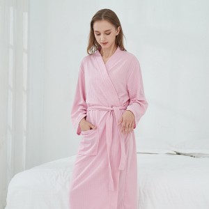 Waffle bathrobe sauna ເຄື່ອງນຸ່ງຫົ່ມ ladies ບາງ nightgown ຄູ່ຜົວເມຍຍາວການບໍລິການເຮືອນໂຮງແຮມ bathrobe T3
