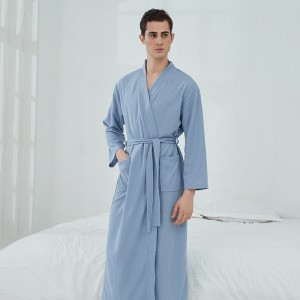 Wafel bathrobe sauna baju Ladies ipis nightgown lila pasangan jasa home hotél jubah mandi T3