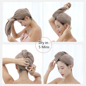 Microfiber Quick Drying Turban Super Absorbent Women Hair Wrap with Button Thicken Head Wrap Fast drying hair towel T01