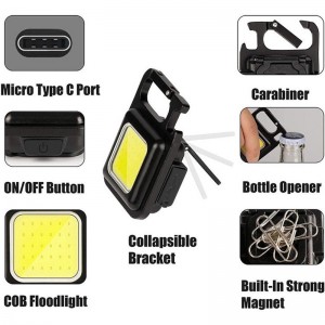 Mini LED Working Light Portable Pocket Flashlight USB Rechargeable Key Light Lantern Camping Outside Hiking COB Lantern H52