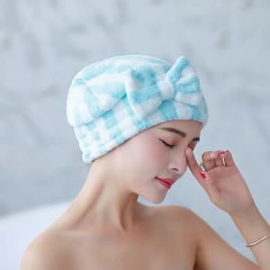Shower Cap for Women Striped Pattern Super Absorbent Bath Accessories Bowknot Dry Hair Towel Quick-drying Hair Cap