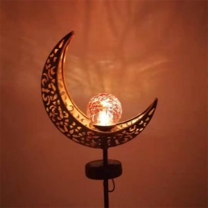 Solar Powered Outdoor Pathway Decorative Yard Crackle Glass Ball Garden Hollow-carved Metal Solar Stake Lights YL02