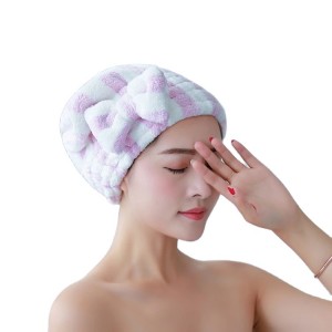 Shower Cap for Women Striped Pattern Super Absorbent Bath Accessories Bowknot Dry Hair Towel Quick-drying Hair Cap HT5