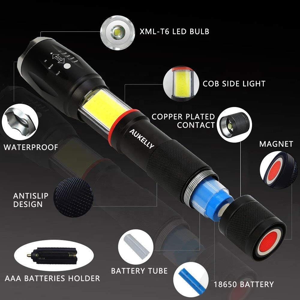 1000 lumen Tactical rechargeable led torch set Portable Super Durable COB work light strong magnetic base COB flashlights H46-R
