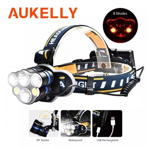 6 Led Headlamp Flashlight USB Rechargeable Headlight Waterproof LED with 8 Modes Ultra Bright 12000 Lumens Head Torch Light HL52