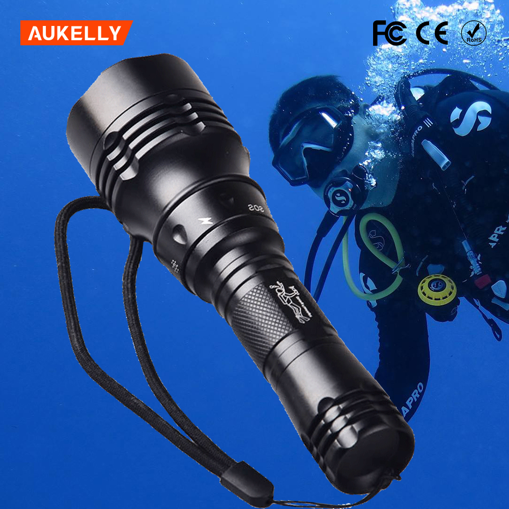 18650 rechargeable 100m light distance aluminum T6 diving underwater flashlight D6