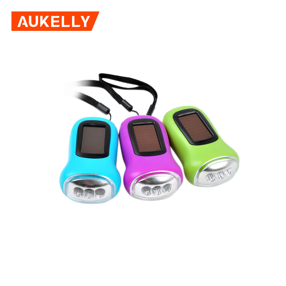 Aukelly Waterproof Hand Crank Solar Portable LED solar rechargeable led flash light torch light