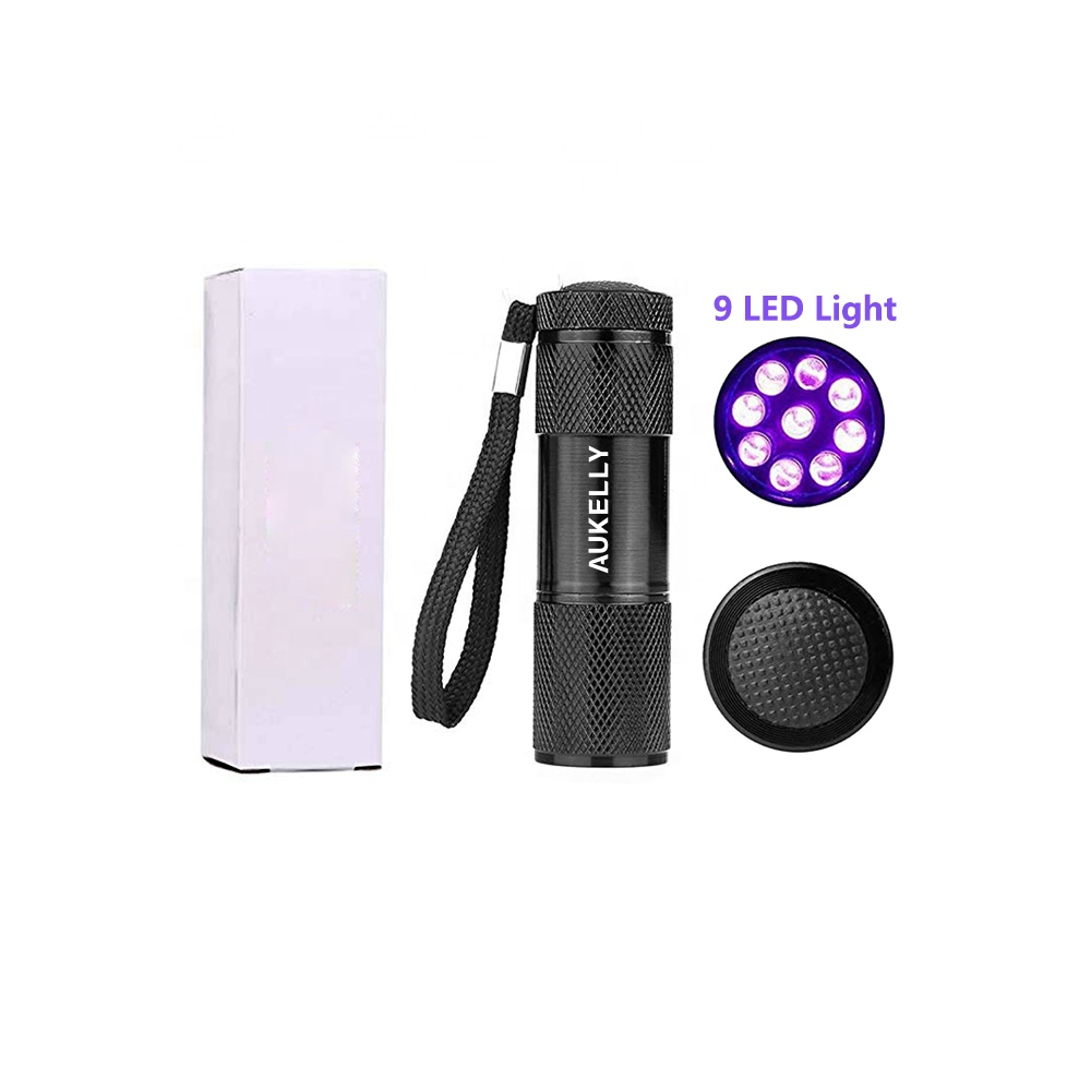 Mini Aluminum 395nm Purple light Pet Stain Urine Detector Ultra Violet Blacklight 9 LED UV torches led portable UV flashlights H68