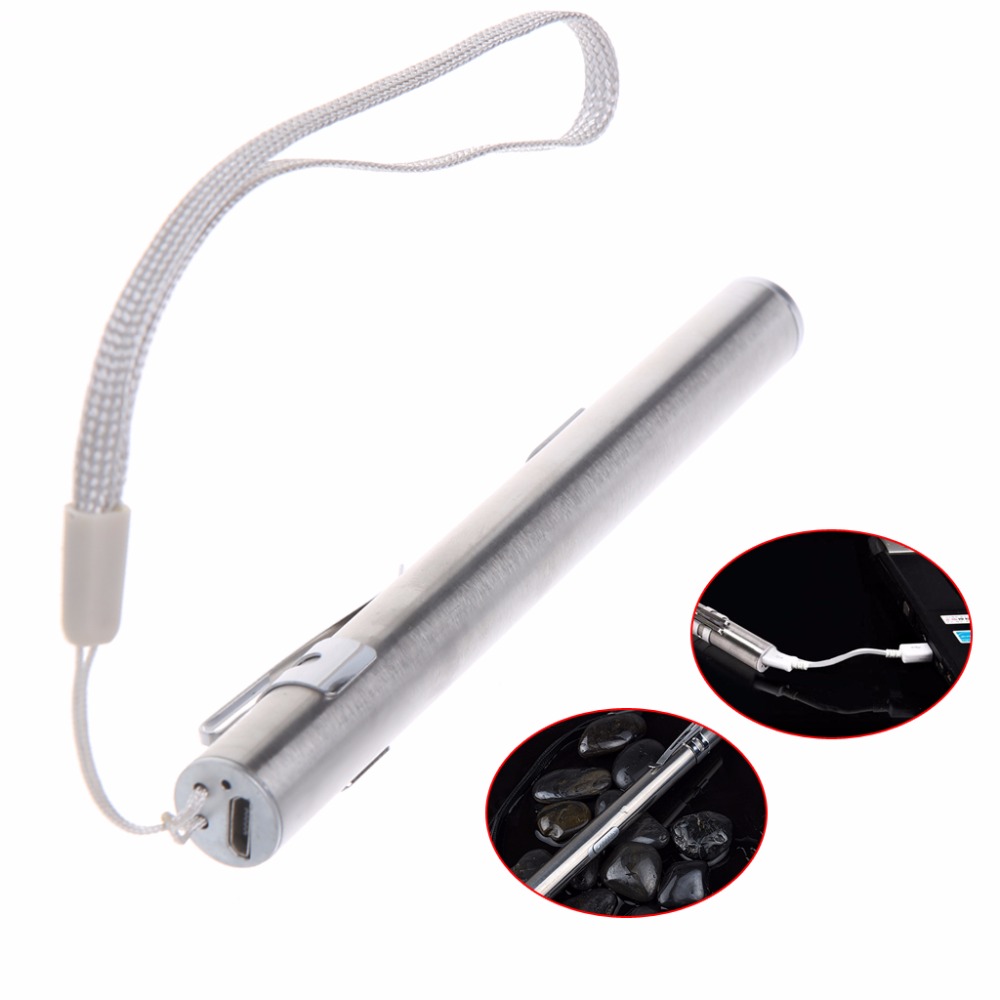 Stainless steel Portable Diagnostic Doctor mini usb charge pocket led pen light medical