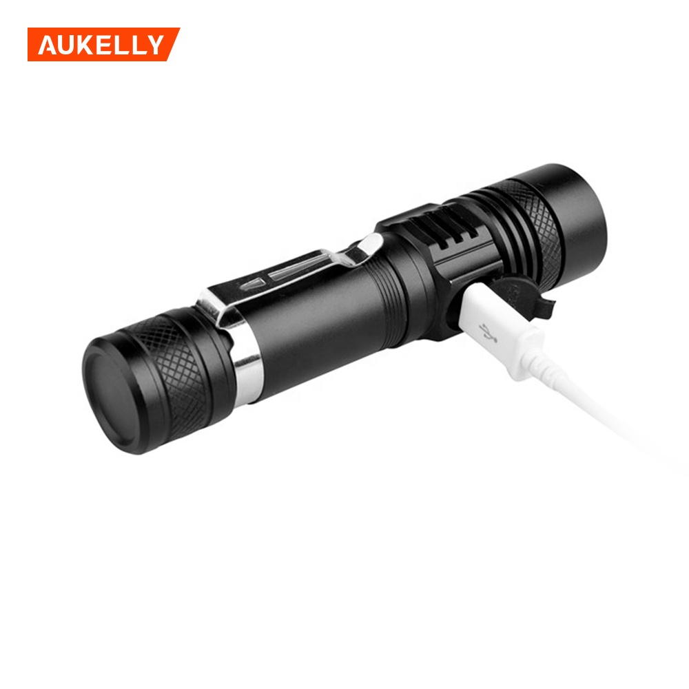 Super Bright Long Beam 800lms Micro USB Rechargeable Flashlight  Pocket Hand Torch With Clip