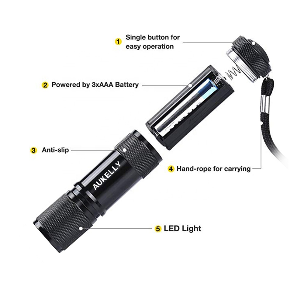 Fluorescent  money detection Purple UltraViolet Torch Portable mini Aluminum Black Light Ultra Violet 395nm 9 LED UV Flashlight H68