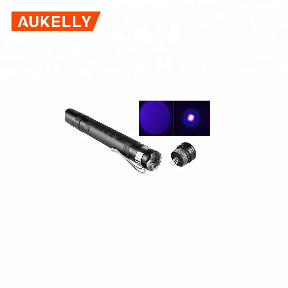 Aukelly Mini Powerful UV 395nm एलईडी बैजनी ब्ल्याकलाइट पोर्टेबल सानो नेतृत्व बैजनी प्रकाश यूवी टर्च