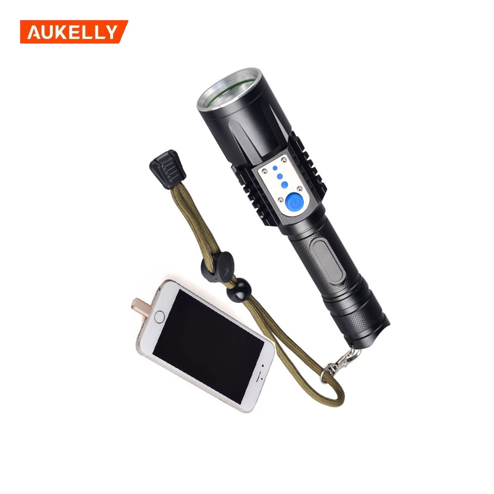 Outdoor Water Resistant Tactical LED Power Bank Flashlight With Power Indicator