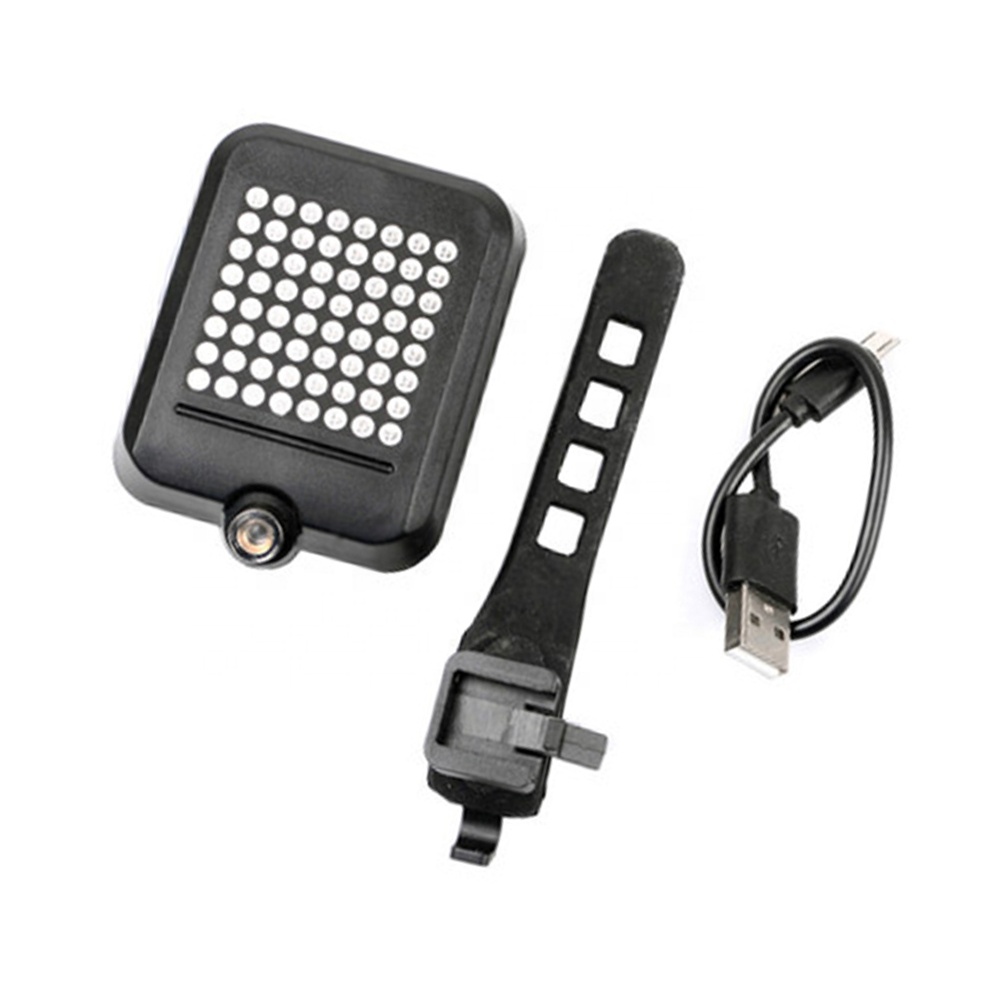 Fanampin'ny bisikileta 64 LED Smart Turn signal Jiro aoriana bisikileta USB rechargeable brake back light Night Safety MTB bisikileta rambony jiro B20-A