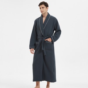 Wholesale Hotel Cotton Bathrobe Spring And Autumn Lengthened Bathrobe Men And Women Couples Hooded Nightgown T4