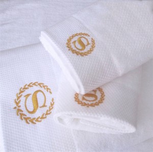 Fabricant personnalisé pur coton blanc hôtel serviette platine satin serviette brodé cadeau luxe serviette de bain hôtel serviettes CM3