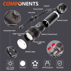 High Lumen Flashlight USB Rechargeable LED Flashlight Zoom Handheld Waterproof Flashlight H191