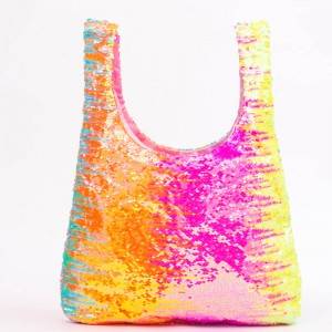Reusable Grocery Shopping Bags Glitter Sequin Tote Bags Bulk Glitter Foldable Hand bag for girl women