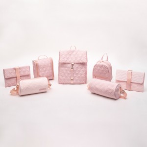 Serie de mochilas acolchadas e ultrasónicas de moda rosa casual para dama