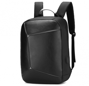 Custom Fashion Black large stylish anti theft charging pu leather waterproof laptop backpack