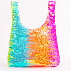 Herbruikbare kruideniersware inkopiesakke Glitter Sequin Tote Bags Bulk Glitter Opvoubare handsak vir meisie vroue