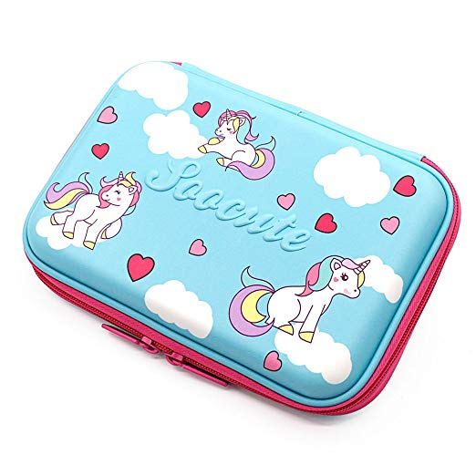 Cute Unicorn Blue Pencil Case School Girls Toddler Hardtop Pencil Pouch Pen Box with Compartment for Kids (6)