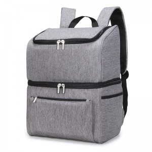 18L 32-Can Insulated Cooler Bag Backpack, Tas Makan Siang Bersusun Dua Sisi Tas Pendingin untuk Pantai/Piknik/Berkemah/BBQ, Abu-abu