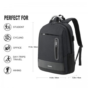 Travel Laptop Backpack, Water-Resistant Business Computer Backpack with USB Charging Port & Headphone Interface for Men, Women, Teenagers – Fits 15.6inch Laptop (Black)