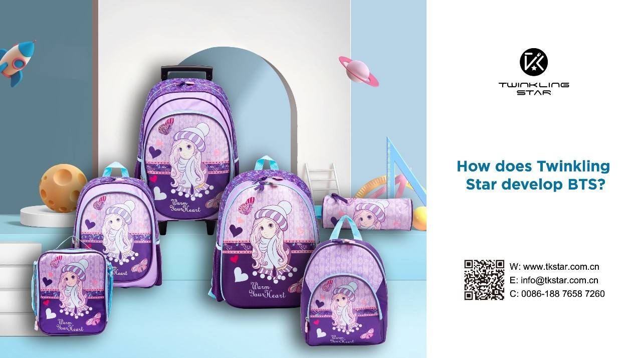 Twinkling Star Handtasche Back to School Bag fir Meedercher|Rucksak.Trolley Sak, Lunchbag, Bläistëftkëscht