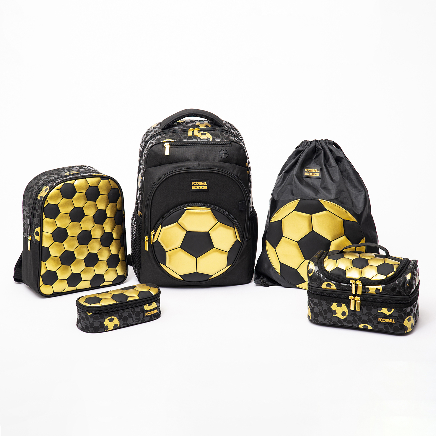 Gold Foil printing Soccer Schoolbag lunch bag pencil bag set Featured Image