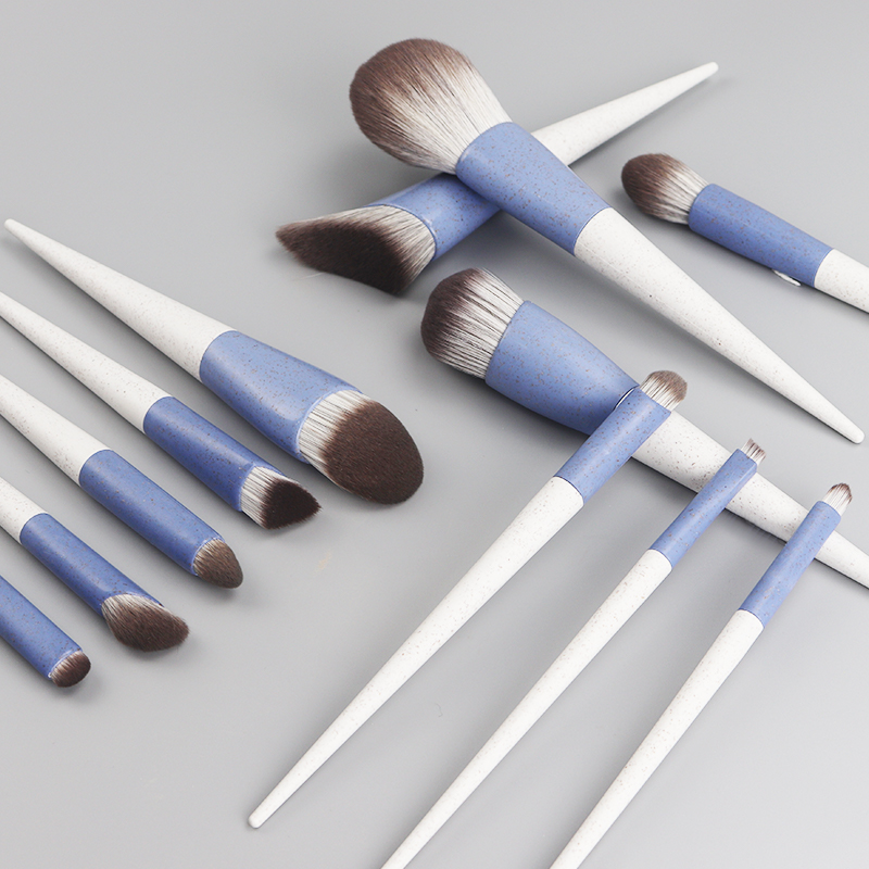 Set de ferramentas de brochas de maquillaxe de marca privada de palla de trigo de nailon de 12 uds