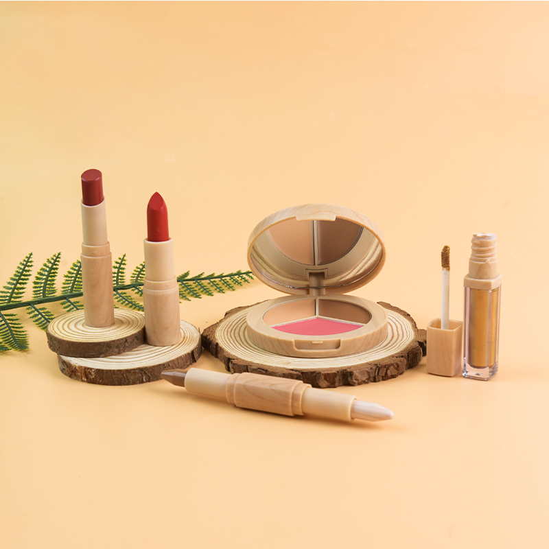 Set de maquillaxe de beleza da serie de vetas de madeira de plástico Maiorista de conxuntos de batoms de sombra de ollos