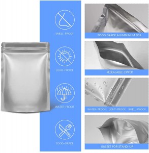 Beg Mylar Stand Up Tersuai Beg Penyimpanan Makanan dengan Label Pembungkusan Zip Zip Beg Kedap Udara Pengasinan Tahan Panas dengan Kerajang Aluminium Dua Sisi untuk Penyimpanan Makanan Jangka Panjang
