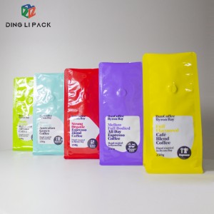 Custom Plastic Packaging Mylar Food Flat Bottom Zipper Bags with Valve for Coffee