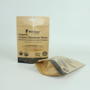 Återvinningsbart tryckt brunt kraftpapper stå-påse med blixtlås Förpackningspåse för torkad mat/nötter/kakor med fönster