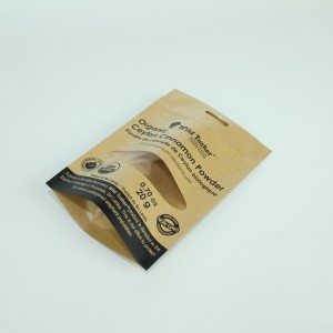 Recyklovateľné potlačené hnedé sulfátové papierové vrecko so zipsom na balenie sušených potravín/orieškov/sušienok s okienkom