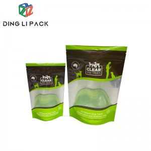 Bolsa con cremalleira de soporte para alimentos para mascotas de material de calidade alimentaria con xanela transparente