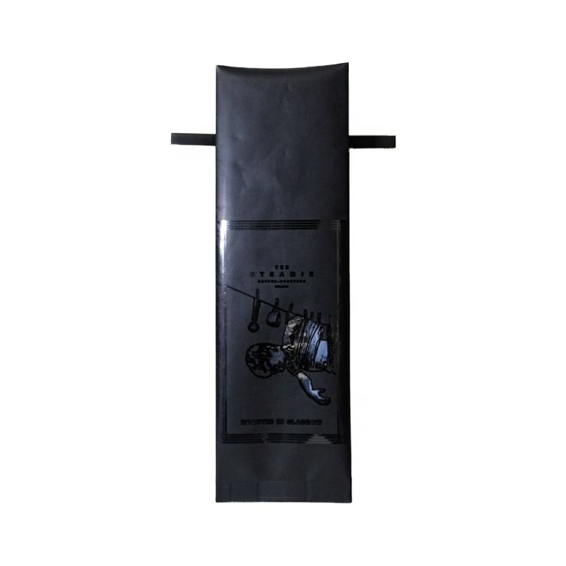 Customized Printed Black Side Flat Bottom Bag Gusset Foil Coffee Packaging Bag with Valve and Tin Tie Featured Image