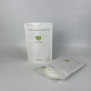 ວັດສະດຸລີໄຊເຄີນທີ່ສາມາດຍ່ອຍສະຫຼາຍໄດ້ ຢືນຂຶ້ນ Pouch Zip Lock ຕາກແດດໃຫ້ແຫ້ງ Biodegradable White Kraft Paper Bag Packaging Food