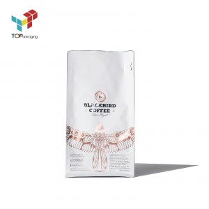 שקית קפה מודפסת תחתית שטוחה בהתאמה אישית עם רוכסן כיס