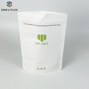 Biodegradable Recyclable Material Stand up Pouch Zip Lock Dried Biodegradable White Kraft Paper Bag Food Packaging