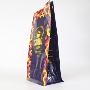 UV Spot Sacchetto di Imballaggio di Fagioli di Caffè Personalizatu Saccu Piattu à Fondu Facile Saccu Zipper cù Valvula