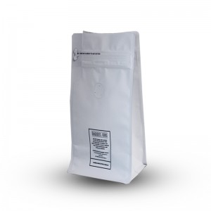Opstaande tas met platte bodem en gemakkelijke scheurritssluiting voor koffieverpakking met klep
