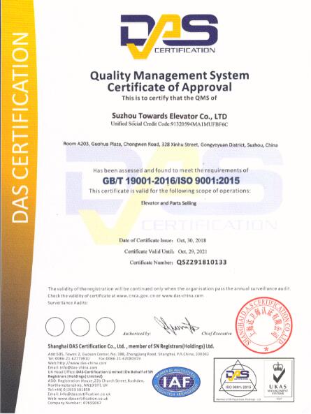 CAP A ASCENSOR Certificat ISO