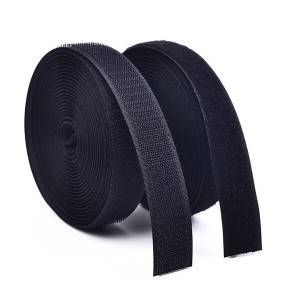 Low price for China Hook and Loop Sew on Stitch on Tape in Black 5cm Wide 1 Inch Velcro Roll with Mess Hoop
