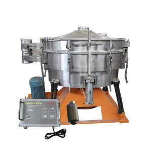 Tumbler swing sieve with ultrasonic mesh cleaning system for powders